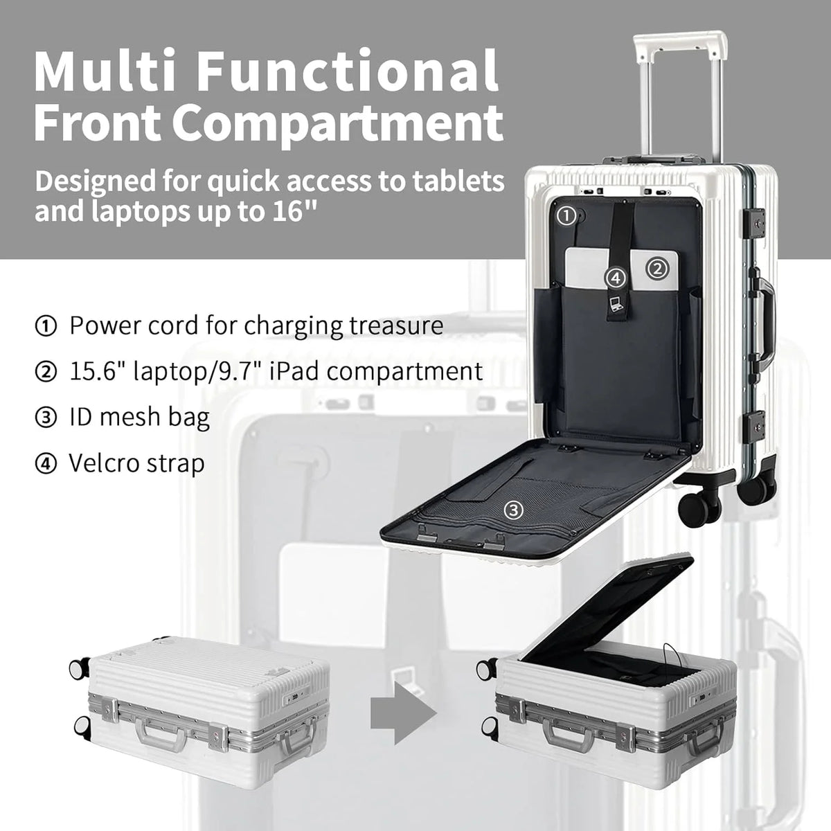 Carry-On Luggage with USB Charging Port, Front Compartment, TSA Lock, Airline Approved Carry On Hardside Suitcase with Spinner Wheels (Grey, 20inch)