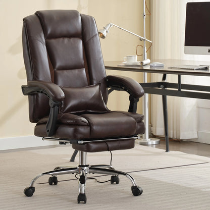 JONPONY Big and Tall Office Chair 500LBS Executive Office Chair Massage and Footrest Ergonomic Computer Desk Chair Reclining High Back Leather Office Chair Lumbar Back Support Swivel Rolling,Black