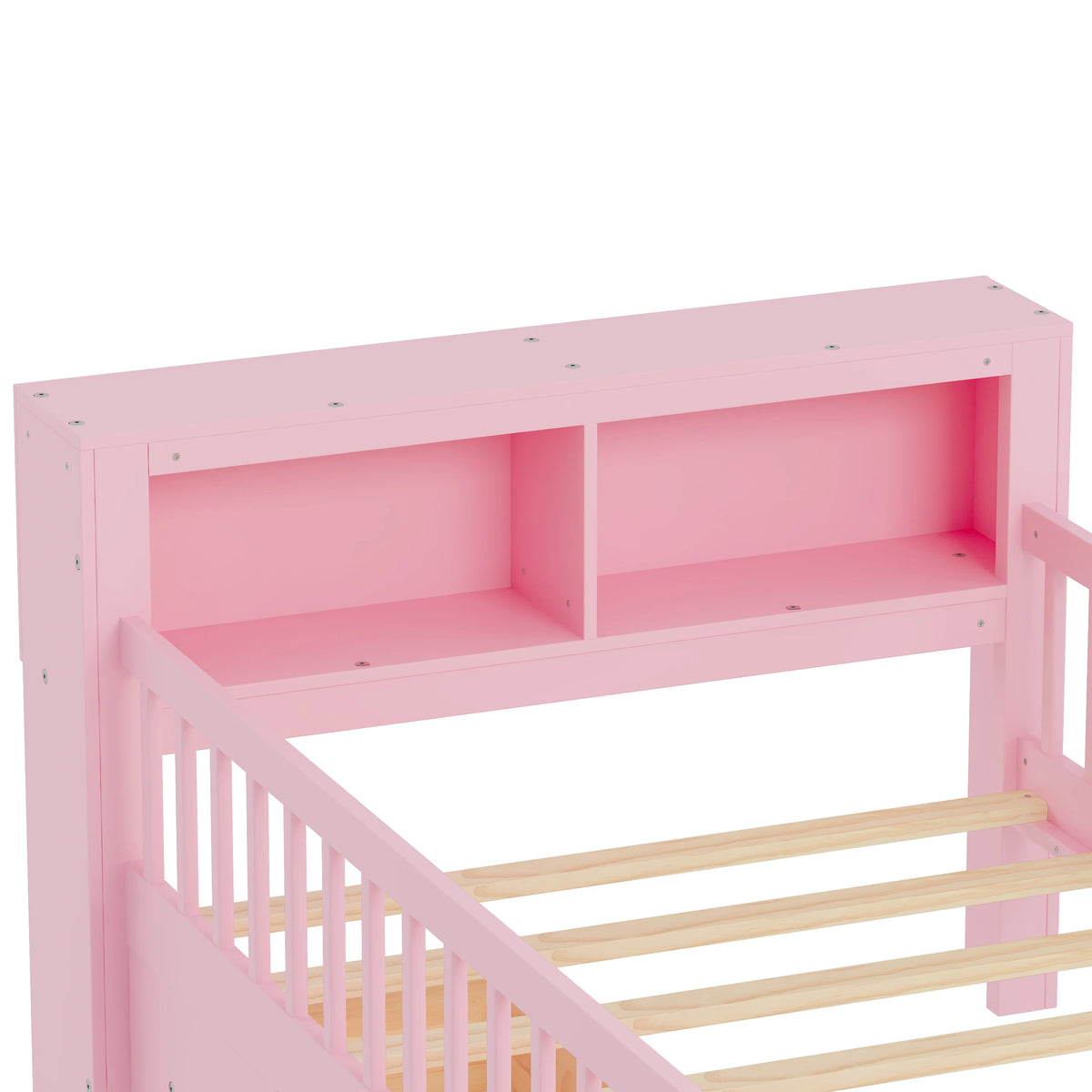 Euroco Wood Twin Size Platform Bed with Storage Headboard and Drawers, Low Profile Bed with Guardrails for Kids and Toddlers, White