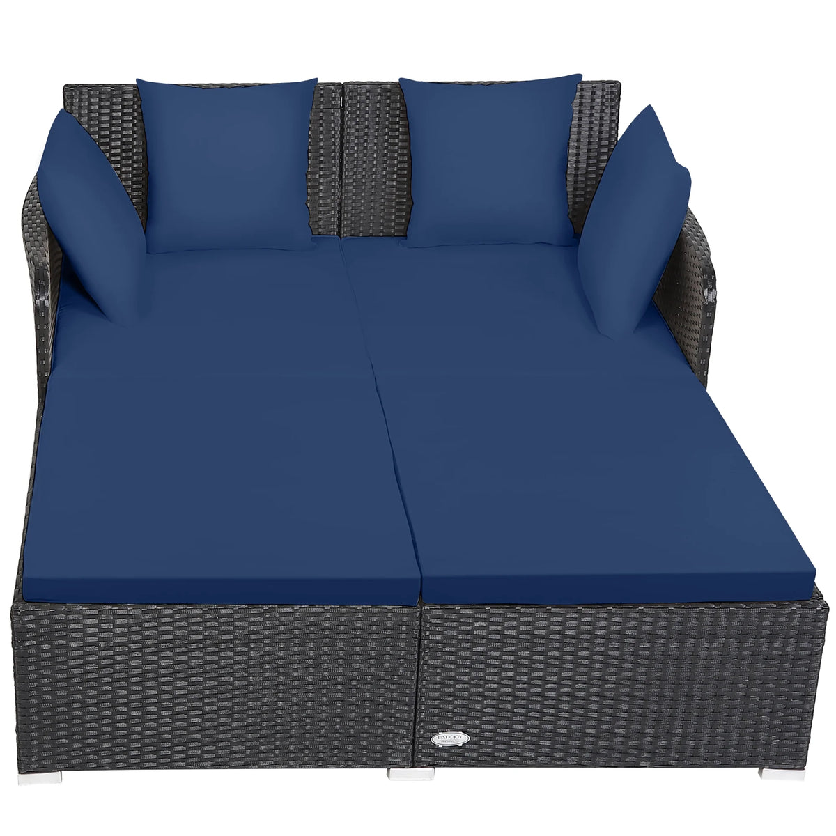 Costway Outdoor Patio Rattan Daybed Pillows Cushioned Sofa Furniture Beige