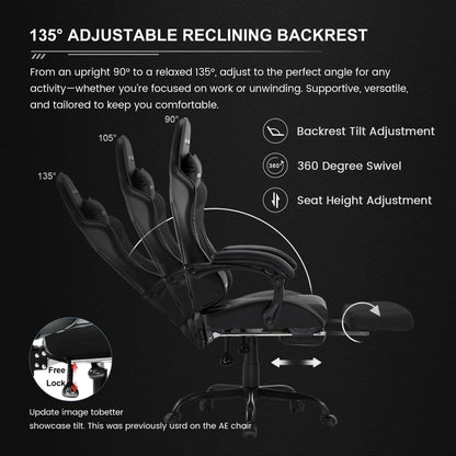 GTRACING GTWD-200 Ergonomic Gaming Chair with Adjustable Pillows and Footrest , White