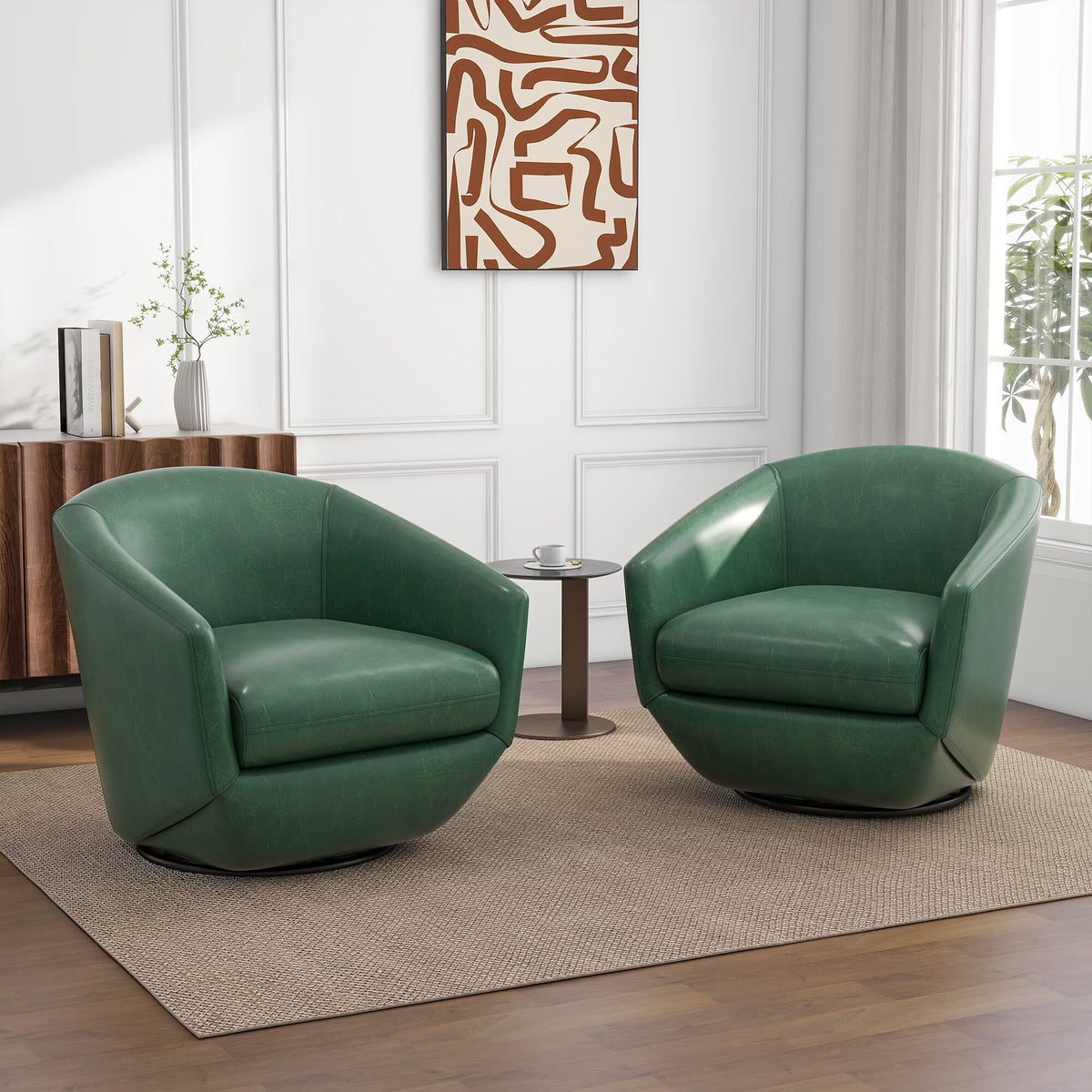 DREAMSIDEA Faux Leather Swivel Accent Chair Sets of 2 360�� Swivel Barrel Chair,Swivel Club Sofa for Living Room, Bedroom, Office,Brown
