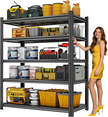 Garage Shelving 3500LBS Storage Shelves 5-Tier Adjustable Metal Shelving Units Garage Storage Shelves Heavy Duty for Industrial, Warehouse, Basement, Commercial, Black