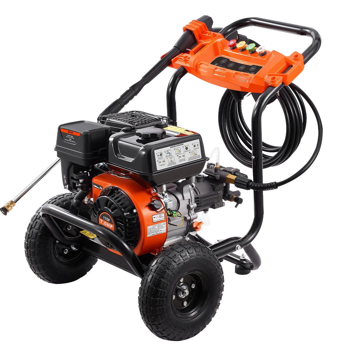 KFFKFF 3600 PSI 2.6 GPM Gas Pressure Washer w/26 ft High Pressure Hose 5 Nozzles Gas Powered Washer