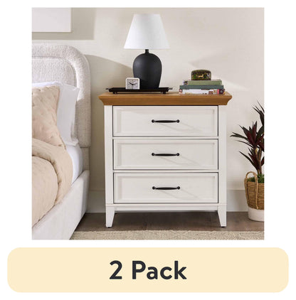 Better Homes & Gardens Canton 3-Drawer Nightstand, Textured White and Light Honey
