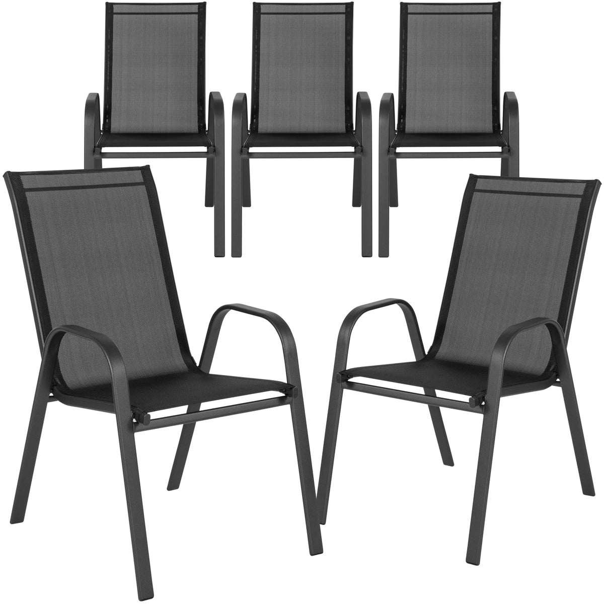 Flash Furniture 5 Pack Brazos Series Brown Outdoor Stack Chair with Flex Comfort Material and Metal Frame