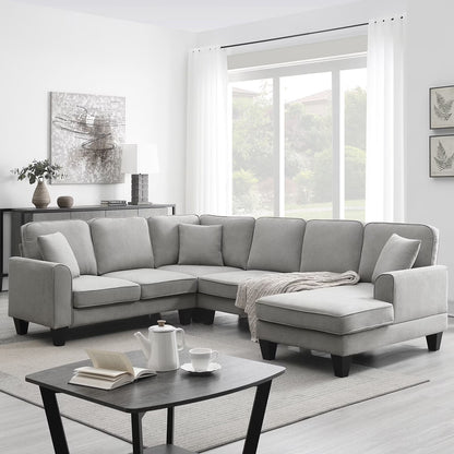 Harper & Bright Designs Modular Sectional Sofa with Ottoman Couch L Shape Corner Sofa Sets 7 Seats Fabric Couch for Living Room, Black, 112 * 87 inch