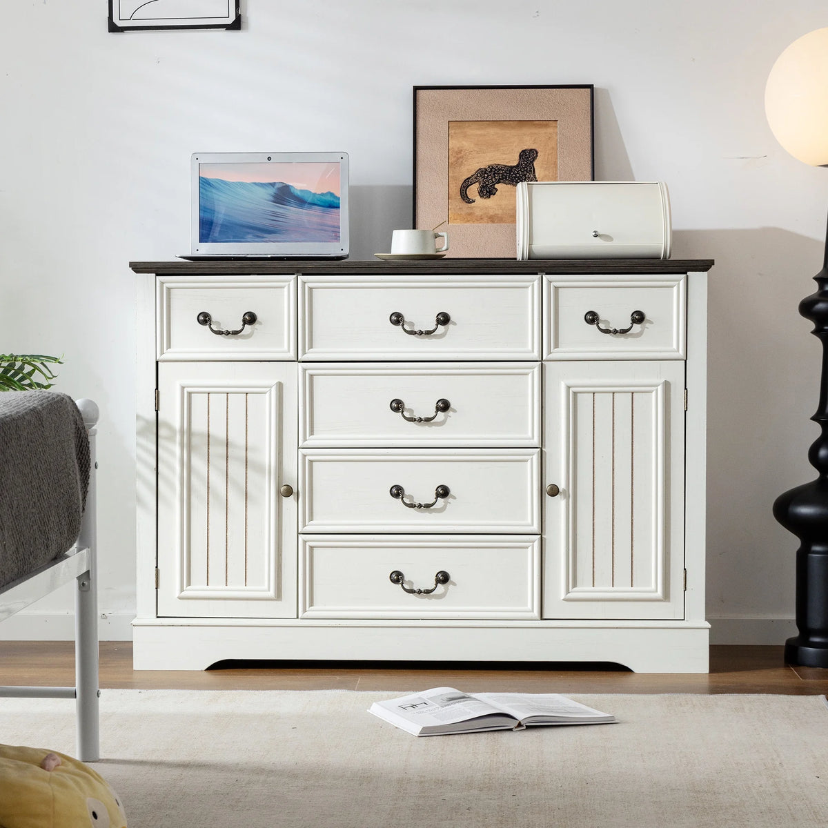 EnHomee Wood Dresser for Bedroom 9 Drawer Dressers&Chest of Drawers 63"L x 15.7"W x 31.5"H,Brown