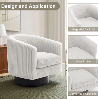 DREAMSIDEA Swivel Barrel Accent Chair for Living Room, Modern Upholstered Round Club Armchair-Cream