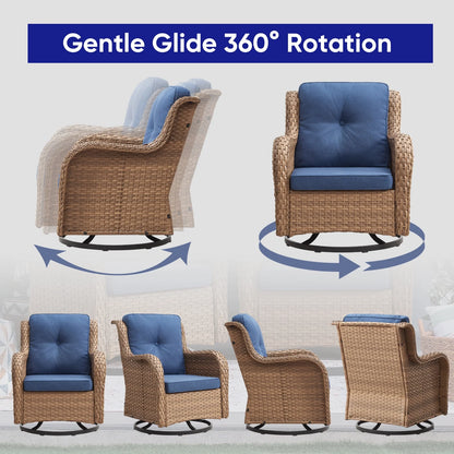 POCASSY 3 Piece Patio Set Outdoor Wicker Glider Rocking and Swivel Chairs with Cushions
