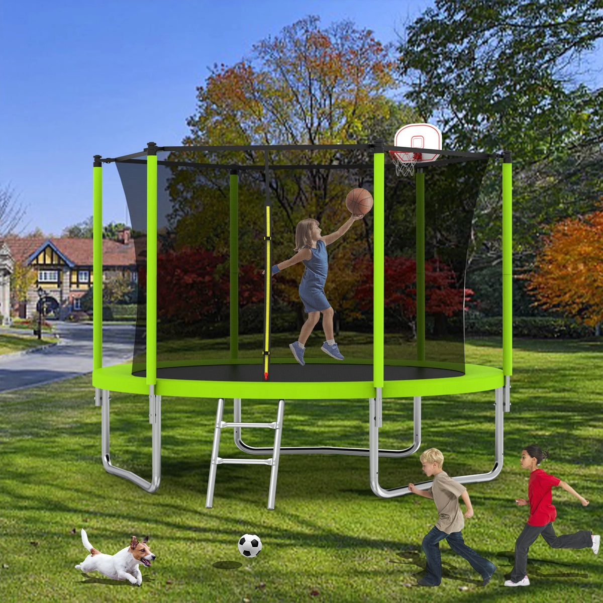 Alvantor 8Ft Kids Trampoline Round Trampolines with Basketball Hoop & Enclosure Net, Age 3-10 Blue