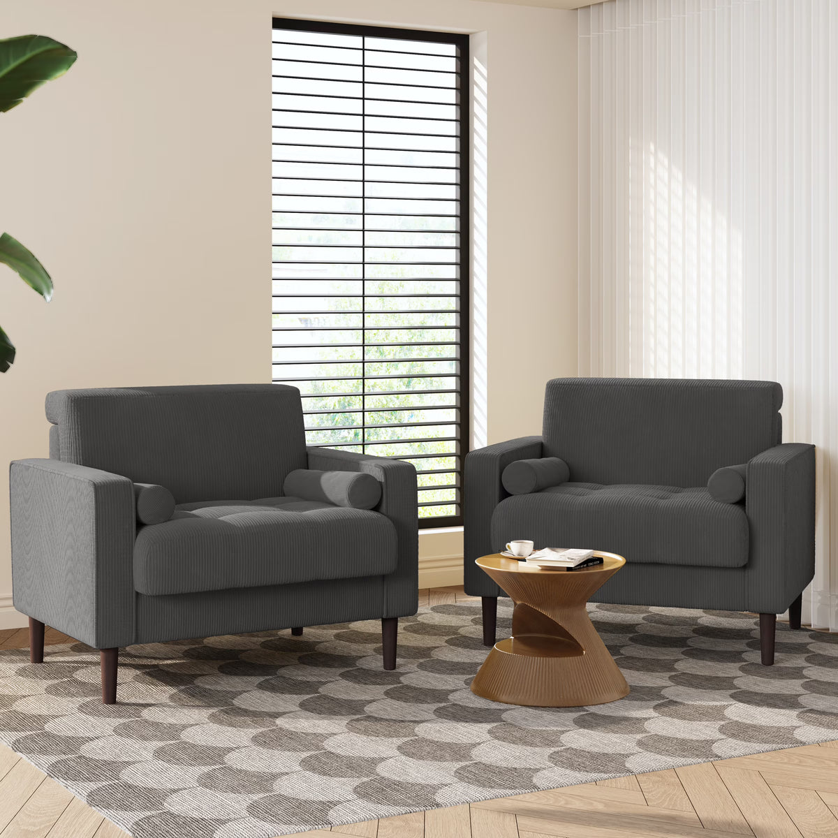 UIXE Corduroy Accent Chair Modern Upholstered Arm Chairs Comfy Reading Armchair with Pillow Armrest Tufted Living Room Single Sofa Lounge Seat, Yellow