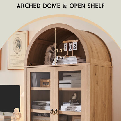 IFGET 71-Inch Arched 4-Tier Bookcase with Glass Doors and Drawers