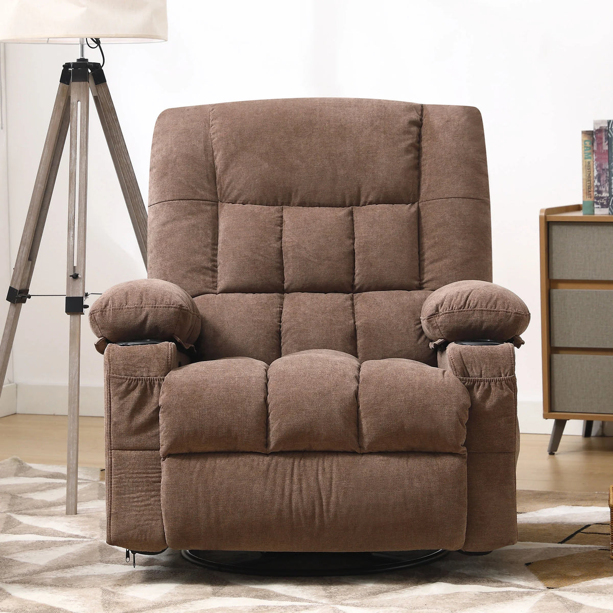 JONPONY Massage Swivel Rocker Recliner Chair with Vibration Massage and Heat Ergonomic Lounge Chair for Living Room with Rocking Function and Side Pocket, 2 Cup Holders, USB Charge Port,Grey