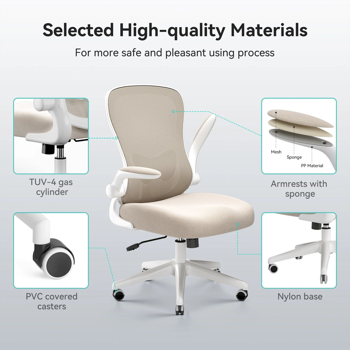 Hbada Office Chair, Ergonomic Desk Chair, Computer Mesh Chair with Lumbar Support and Flip-up Arms, Gray
