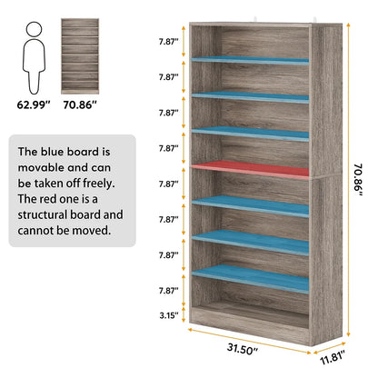 Hommoo Modern Wood Freestanding Shoe Cabinet, 8 Tiers 40-45 Pairs Shoe Storage Rack Organizer for Entryway, Gray