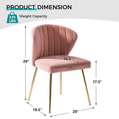 14 Karat Home Modern Wingback Accent Chair Dining Chairs with Gold Metal Legs Pink