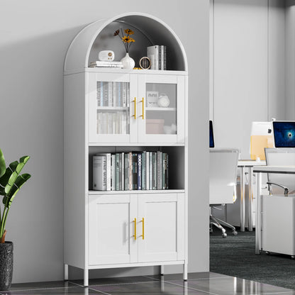 SUPEER Metal Arched Storage Display Cabinet with Glass Doors and Adjustable Shelves, Lockable Cabinet, Assembly Required, Black