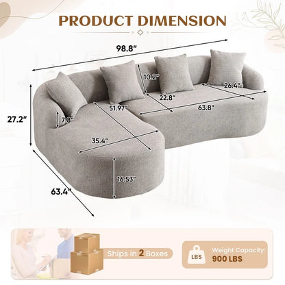 Timbernest 99" Modular Sectional Sofa with Pillows, Chenille L Shaped 3-Seater Couch with Deep Seat, White
