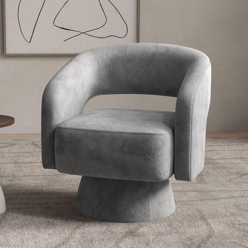 Bonzy Home 360° Swivel Barrel Chair, Velvet Accent Armchair for Living Room, Bedroom & Office, Gray