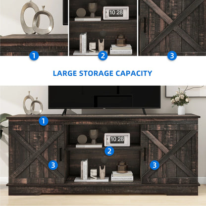 Dextrus Farmhouse TV Stand for 65 inch TV, Entertainment Center for Living Room, TV Media Console Cabinet, Grey Wash