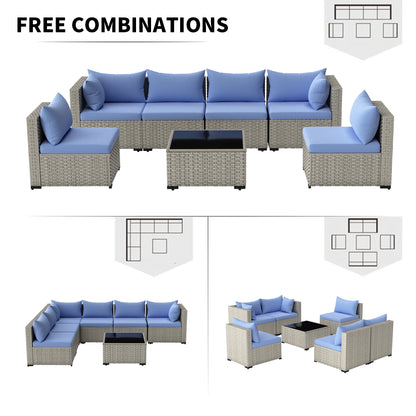 7 Pieces Patio Conversation Set, Outdoor Sectional PE Rattan Wicker Furniture Seat,Dark Gray