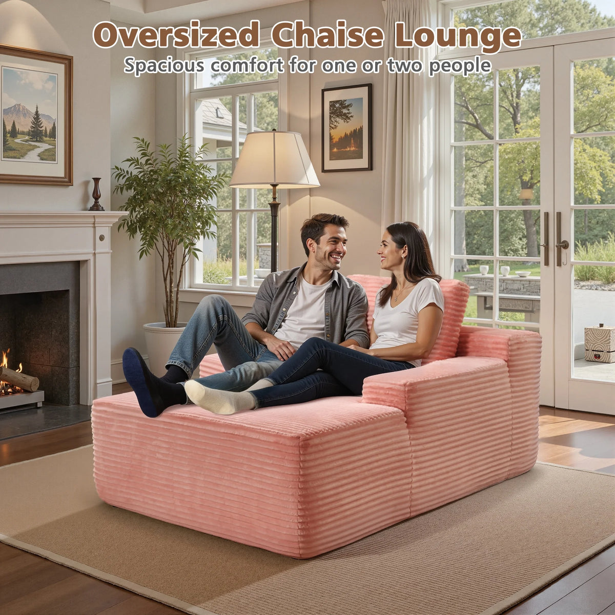 Ovios 67'' Oversized Chaise Lounge Chair Indoor Cloud Plush Corduroy Floor Sofa Bed Deep Seat No Assembly Couch for Living Room, Black