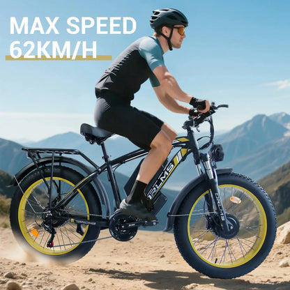 60V 25AH Battery Electric Bike for Adults,5000W Peak Dual Motor Ebike,AWD 21-Speed 50MPH Mountain Snow E-Bike with 26" x 4.0 Fat Tire, Long Range Mountain Dirt Bike for Off-Road Snow Sand
