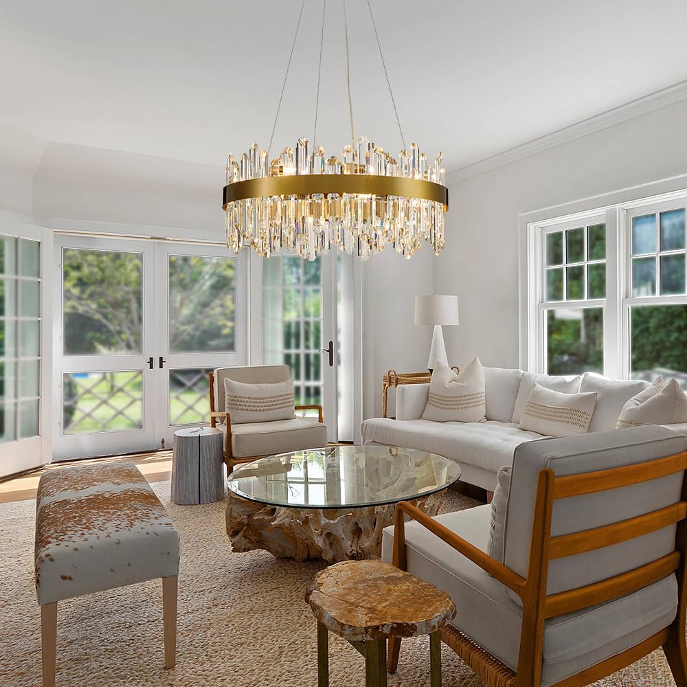 Posiosa Gold Modern Oval Crystal Chandelier, 16-Lights Luxury Chandeliers Modern 2-Tiers K9 Crystal Chandelier Pendant, Light Fixture G9 Lights for Dining Living Room Entryway Kitchen Dia 23 inch