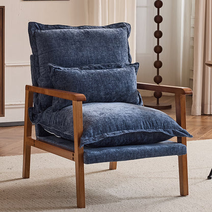 Ktaxon Chenille Accent Chair, Solid Wood Armrests Armchair, Metal Frame for Stability, Single Sofa with Comfortable Cushions and Lumbar Pillow Beige