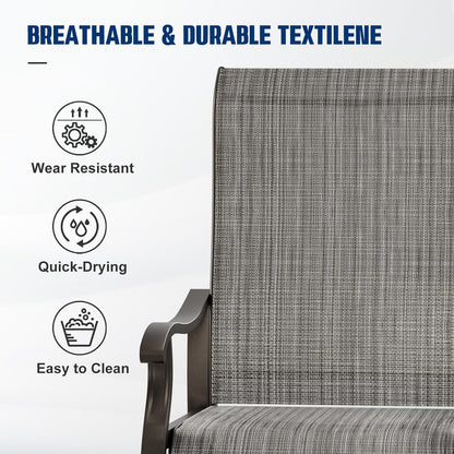 Techmilly Patio Swivel Chairs Set of 2, Outdoor Dining Chairs High Back Padded All Weather Breathable Textilene Outdoor Swivel Chairs with Metal Rocking Frame for Lawn Garden Backyard Deck, Dark Grey