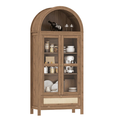 LAZZO 73-Inch Tall Arched Kitchen Pantry Storage Cabinet, 2 Doors, Brown