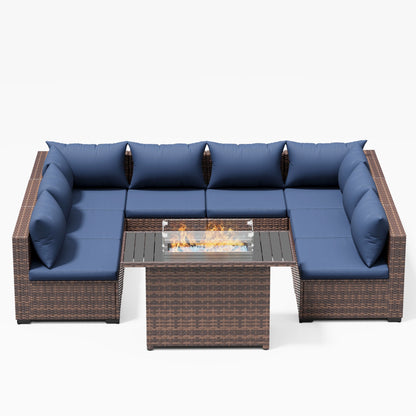 ELPOSUN Patio Furniture Set, Outdoor Patio Furniture Wicker Furniture Couch Set, 5 Pieces Outdoor Sectional Sofa, Patio Furniture Set, Outdoor Patio Set for Balcony Furniture (Grey)
