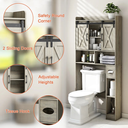 Over The Toilet Storage Cabinet, Farmhouse Storage Cabinet Over Toilet with Sliding Doors��Home Space-Saving Toilet Rack, for Bathroom, Restroom, Laundry