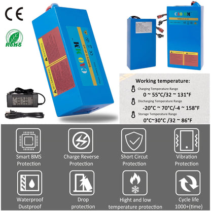 36V 10Ah Lithium Battery 30A BMS Battery with Charger for 750W Electirc Tricycle Bike
