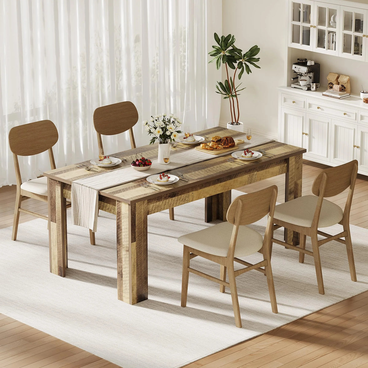 Dining Table for 4-6,63-inch Dining Tables for 4,Farmhouse Kitchen Table with Large Tabletop,Rectangular Dining Room Table,Kitchen Dining Table Dinner Table for Kitchen,Living Room��Only table��