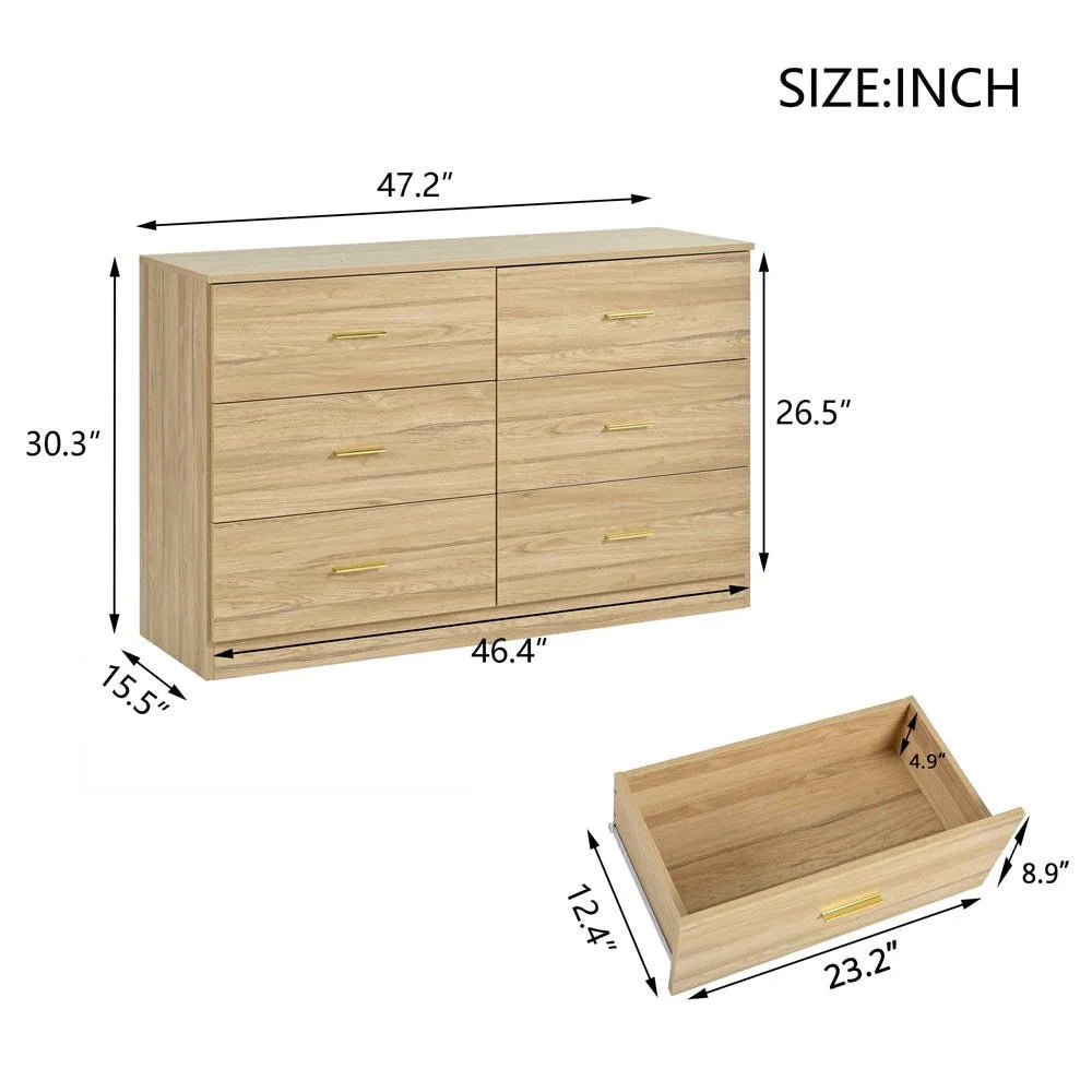 Kadyn White Chest of Drawer, 6 Double Drawer Dresser for Bedroom, Modern Storage Cabinet for Living Room, Dresser