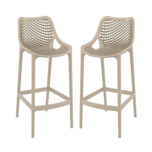 Home Square Polypropylene Patio Bar Stool in Taupe - Set of 2