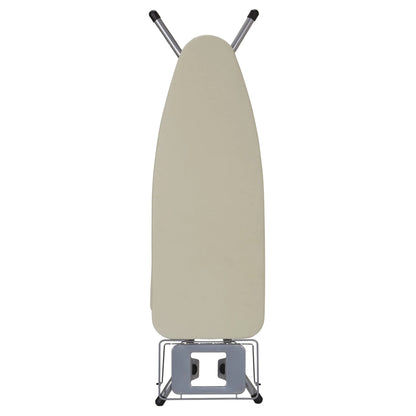 Household Essentials Wide Mega Ironing Board 4-Leg, Steel Top Pressing Station, Heat-Resistant Fiber Pad and Cotton Cover, Includes Sleeve Board and Iron Rest with Hanger Bar, Silver Frame