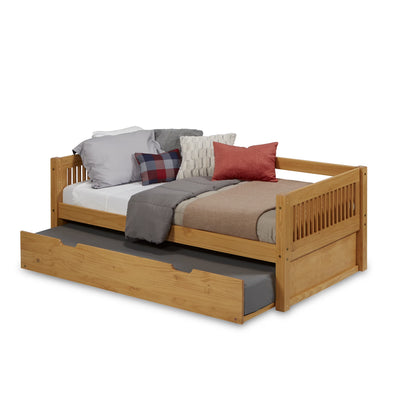 Camaflexi Wooden Daybed with Trundle, Mission Style with Removable Front and Rear Guard Rails, Twin, White