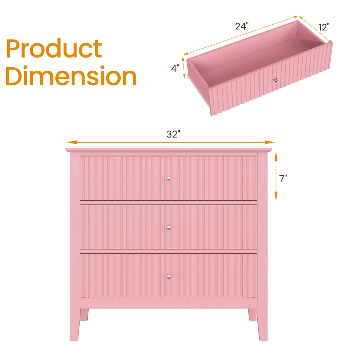 Heynemo Beige 6 Drawer Dresser, Fluted Modern Wood Chest