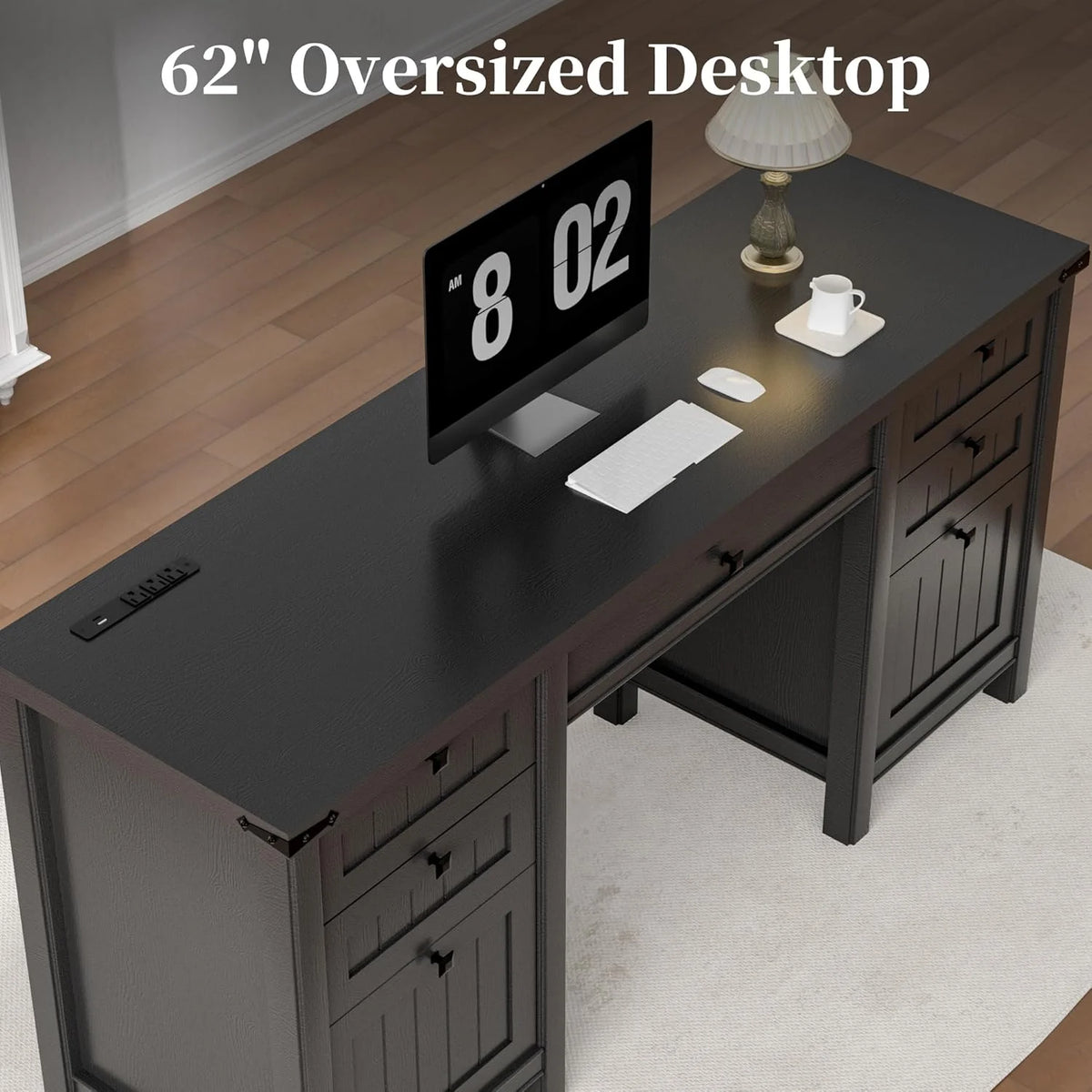 FIAKOA 45"Executive Desk, Modern Farmhouse Computer Desk with Drawers & Cabinet, White Home Office Desk Writing Workspace for Work Study