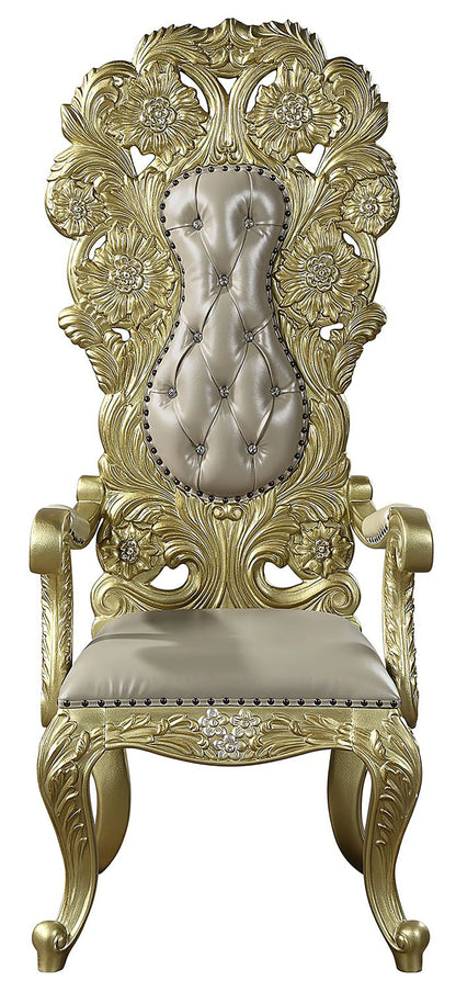 Acme Cabriole Arm Chair (Set-2) Light Gold Synthetic Leather & Gold Finish Indoor Dining Room Furniture