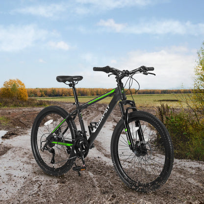 26 Inch Mountain Bike 21 Speed With Dual Disc Brakes High Carbon Steel Frame For Adults All Terrain Commuter Bicycle For Trail Beach City Snow Riding Green
