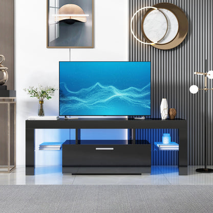 PAPROOS TV Stand for TVs up to 70", High Gloss TV Cabinet with LED Light, Modern TV Console Table with Storage Drawers, Media Television Stand Entertainment Center, White
