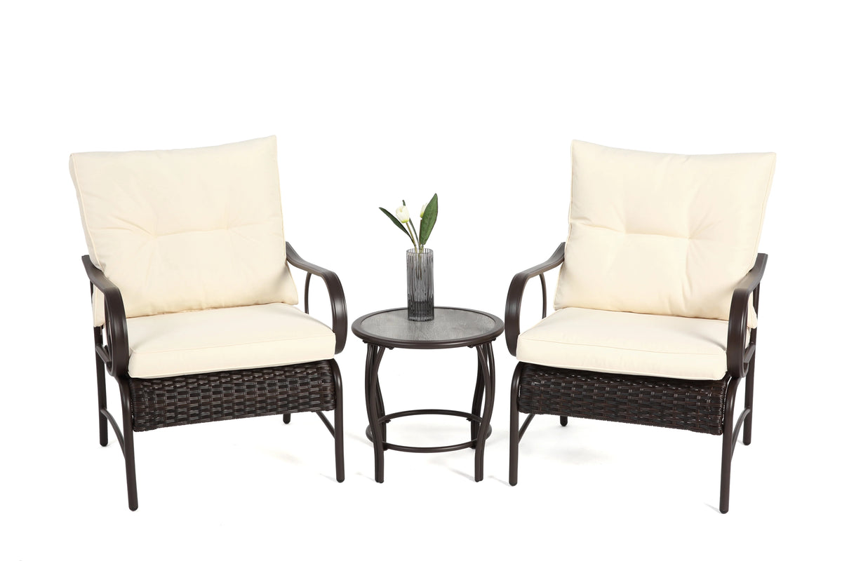 Villeston 3 Piece Outdoor Wicker Conversation Patio Set, with 2 Chairs, Table for Porch Garden,Blue