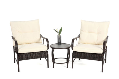 Villeston 3 Piece Outdoor Wicker Conversation Patio Set, with 2 Chairs, Table for Porch Garden,Blue