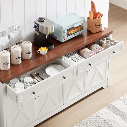 TrumanPick 61"H Large Buffet Sideboard Cabinet, TV Cabinet, Kitchen Pantry for Dining Room, Living Room, 61.3''L x 15''W x 29.8''H, White/Walnut