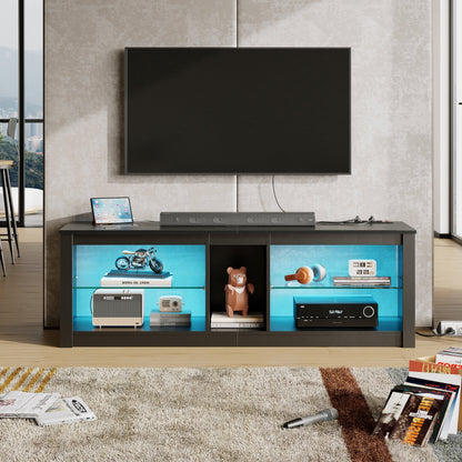 Bestier Entertainment Center with LED Lights TV Stand Media Console Table for TVs up to 60" in Light Grey