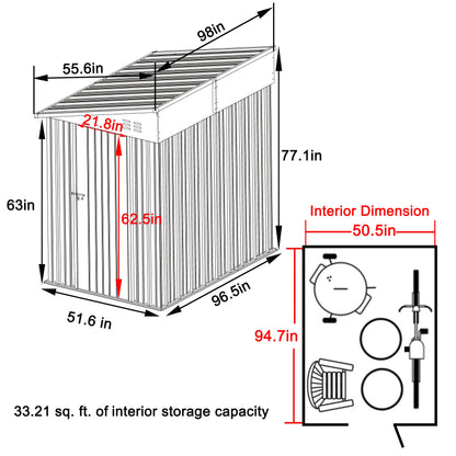 VEIKOUS Outdoor 8' x 4' Storage Lean-to Shed 8' x 4' w/Lockable Sliding Door and Vents for Backyard, Patio & Lawn, Grey